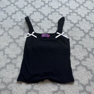 Edikted Black and Pink Sleeveless Bow Ribbed Tank Top